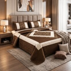 Chocolate Brown Quilted Velvet Bridal Bedspread Set King Size
