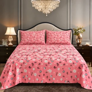 Coral Pink Mini Floral King Size Printed Bedsheet