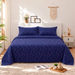 Deep Blue Fine Paisley Cotton Printed Bedsheet