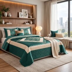Deep Teal Green Quilted Velvet Bridal Bedspread Set King Size