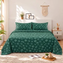 Emerald Green Small Floral Cotton Printed Bedsheet