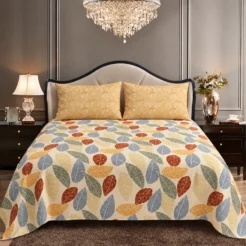 Golden Leaf Pattern King Size Printed Bedsheet