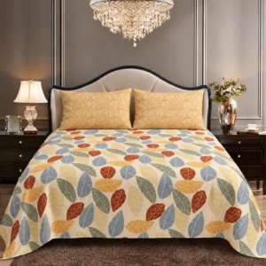 Golden Leaf Pattern King Size Printed Bedsheet