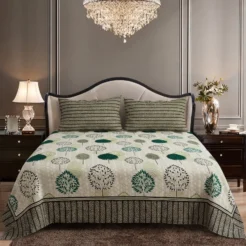 Green Tree Botanical King Size Printed Bedsheet