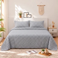 Grey White Micro Diamond Cotton Printed Bedsheet