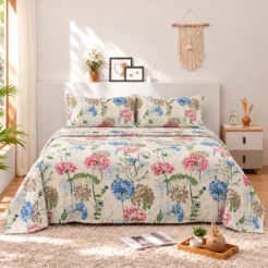 Ivory Multicolor Blossom Cotton Printed Bedsheet