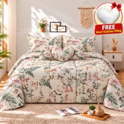 Ivory Multicolor Botanical Floral Comforter Set (7PCs)