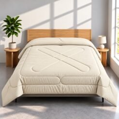Ivory Ribbed Geometric Quilted Pure Cotton King Size Comforter