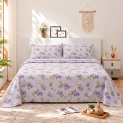 Lavender Green Tiny Floral Cotton Printed Bedsheet