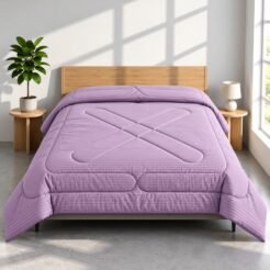 Lavender Ribbed Geometric Quilted Pure Cotton King Size Comforter