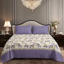 Lavender Blue Blossom King Size Printed Bedsheet
