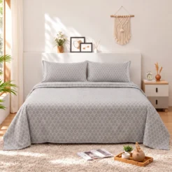 Light Grey Micro Geometric Cotton Printed Bedsheet