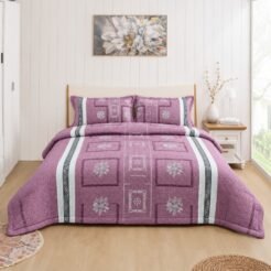 Mauve Purple Greek Border Floral Medallion Quilted King Size Bedspread Set