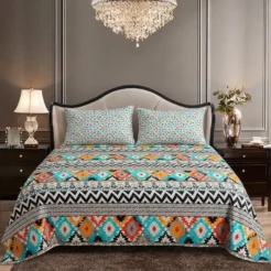 Multicolor Tribal Diamond King Size Printed Bedsheet