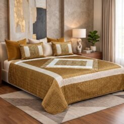 Mustard Gold Quilted Velvet Bridal Bedspread Set King Size