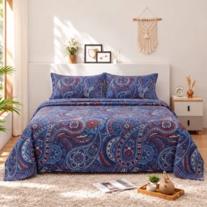 Navy Blue Paisley Medallion Cotton Printed Bedsheet