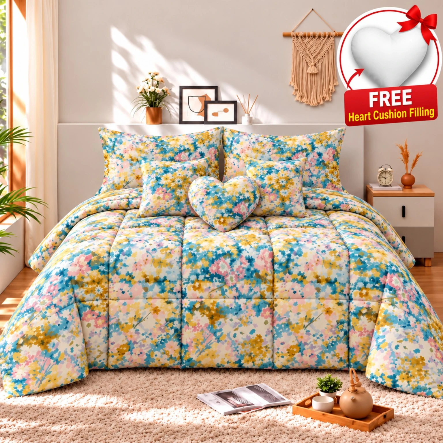 Pastel Multicolor Mini Floral Comforter Set (7PCs)