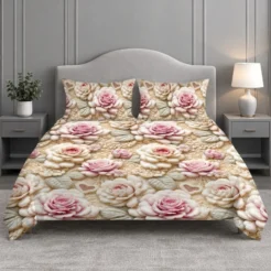 Pink Rose Floral Printed Micro Cotton King Size Bedsheet Set