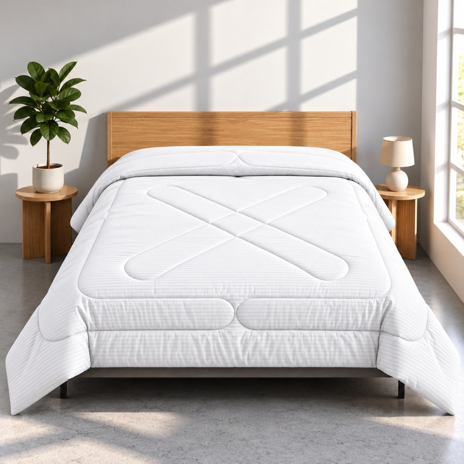 Pure White Ribbed Geometric Quilted Pure Cotton King Size Comforter