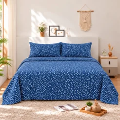 Royal Blue Fine Dot Cotton Printed Bedsheet