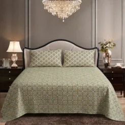 Sage Diamond Floral King Size Printed Bedsheet