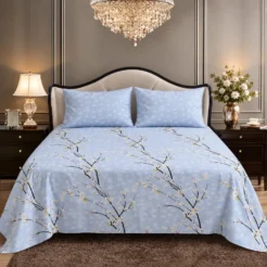 Sky Blue Blossom Branch King Size Printed Bedsheet