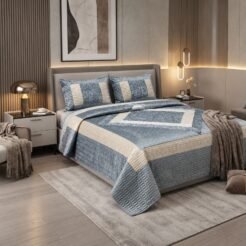 Steel Blue Quilted Velvet Bridal Bedspread Set King Size