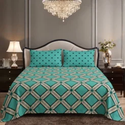 Turquoise Diamond Geometric King Size Printed Bedsheet