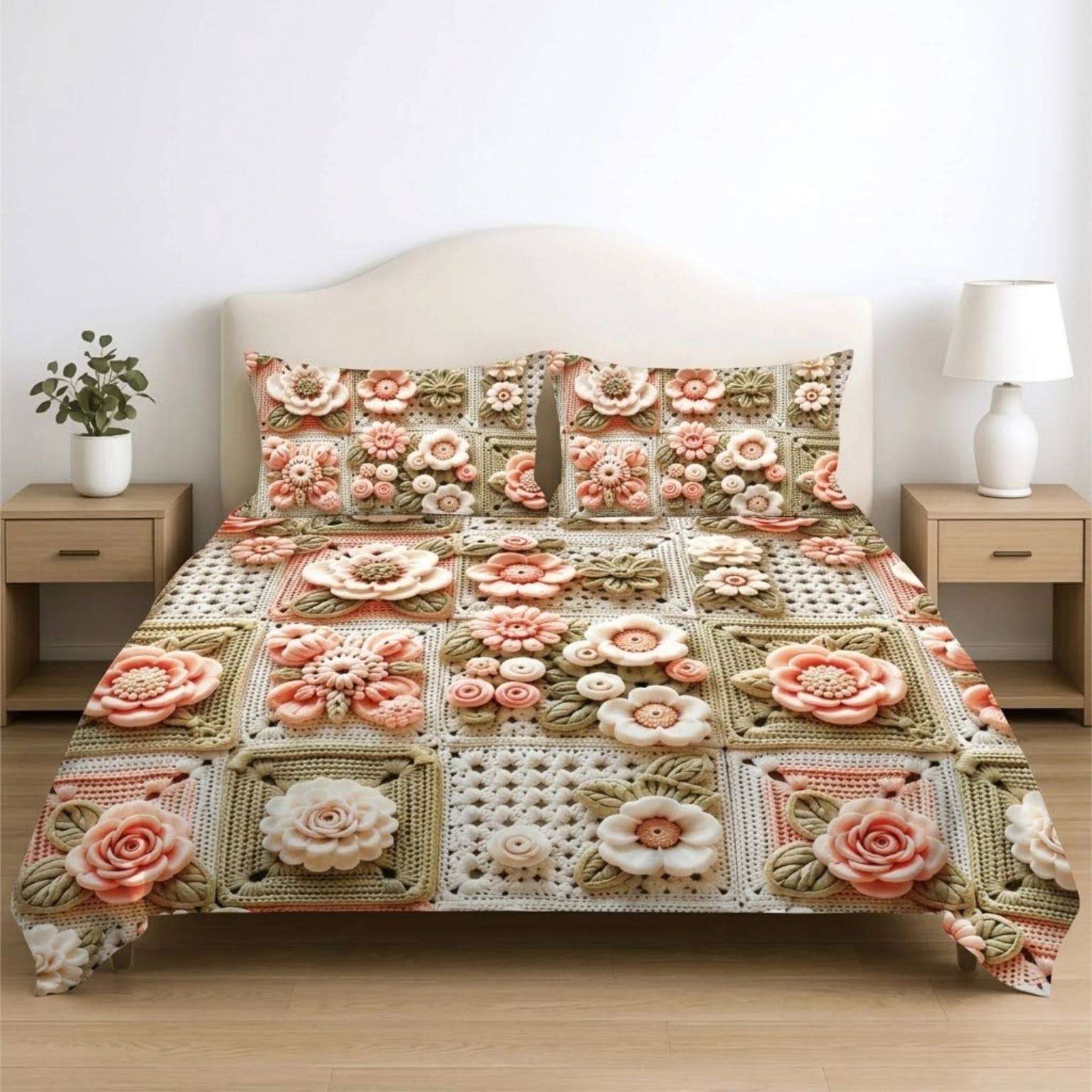 Vintage Patchwork Floral Printed Micro Cotton King Size Bedsheet Set