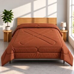 Warm Terracotta Ribbed Geometric Quilted Pure Cotton King Size Comforter